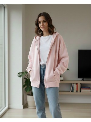 Unique Core Kapüşonlu Fermuarlı Basıc Sweatshırt