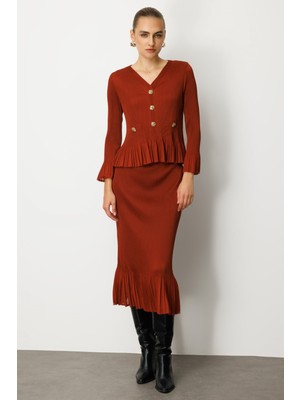 Ekol Etek Ucu Piliseli Midi Etek 26KEKL03915