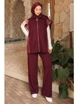 İmaj Butik Mürdüm Yelek Pantolonlu Takım