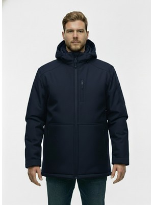 Lifeguard Büyük Beden Softshell Su Geçirmez Kapuşonlu Erkek Kaban