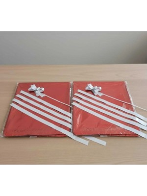 Aybaş Kağıtçılık 10 Lu 30X45CM Kırmızı Metalize Hediye Paketi +19X45 cm Beyaz Çekmeli Fiyonk