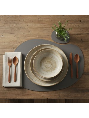 Grand Fine Art 2 Kişilik 4 Parça Deri Amerikan Servis 30X44 Cm-Silinebilir Supla-Kendinden Bardak Altlıklı