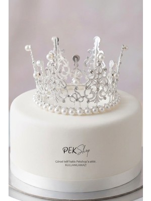 Pekshop Incili Gümüş Pasta Tacı Pasta Üzeri Taç