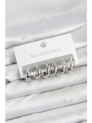 Callerrons Accessories Çelik Gümüş Renk Zirkon Taşlı Kutup Yıldızı Model Halka Küpe Seti - EBJ260109W38967