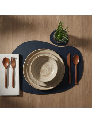 Grand Fine Art 2 Kişilik 4 Parça Deri Amerikan Servis 30X44 Cm-Silinebilir Supla-Kendinden Bardak Altlıklı