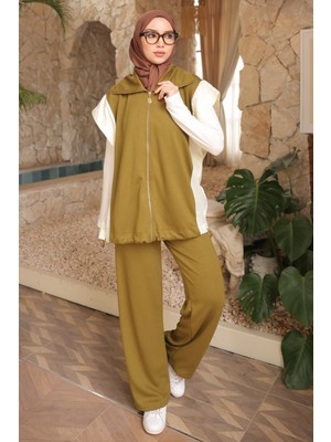 İmaj Butik Yağ Yeşili Yelek Pantolonlu Takım