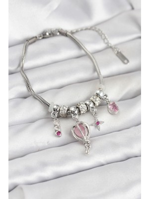 Callerrons Accessories Pirinç Gümüş Renk Uçan Balon Charmlı Kadın Bileklik - EBJ260109W39053
