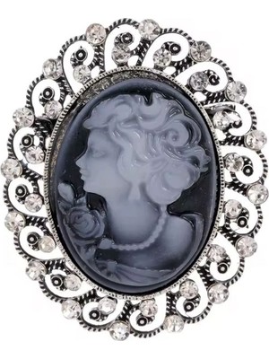Rachel Silver Vintage Zirkon Taşlı Lady Cameo Broş