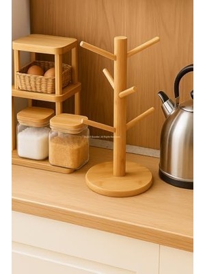 Karokstore Ahşap Bambu Kupa Bardak Askısı 6'lı Stand Doğal Mutfak Tezgahı Için Kupa Standı Bardak Tutucu Modern Dekoratif Dayanıklı Kolay Kurulumlu Organizer (Yuvarlak)