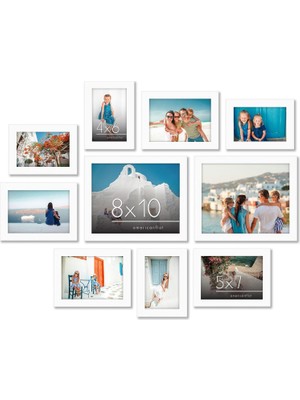 Karokstore Americanflat 10 Parça Beyaz Galeri Duvar Resim Çerçevesi Seti 8X10, 5x7 ve 4x6. Kırılmaya Dayanıklı Cam. Duvar Veya Masa Için Resim Çerçeveleri - Asma Donanım ve Şövale Stantları Dahil