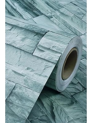 Karokstore Mavi Tuğla Taş Desenli Kendinden Yapışkanlı 3D Duvar Raf Kapı Kaplama Kağıdı 3 Metre