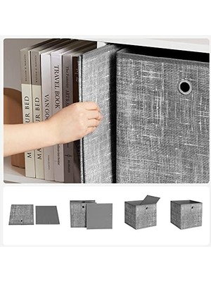 Karokstore Saklama Kutusu, 6'lı Set, Dokunmamış Kumaştan Yapılmış Saplı Düzenleme Kutuları, Katlanır Kutu, Giysi Saklama, Benekli Gri