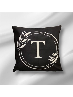 Mutlu Köşe "t" Harfli Çift Taraflı Pamuk Keten Premium Dizayn Kırlent Kılıfı