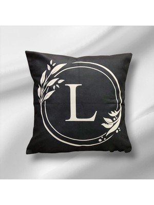 Mutlu Köşe "l" Harfli Çift Taraflı Pamuk Keten Premium Dizayn Kırlent Kılıfı