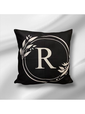 Mutlu Köşe "r" Harfli Çift Taraflı Pamuk Kete Premium Dizayn Kırlent Kılıfı