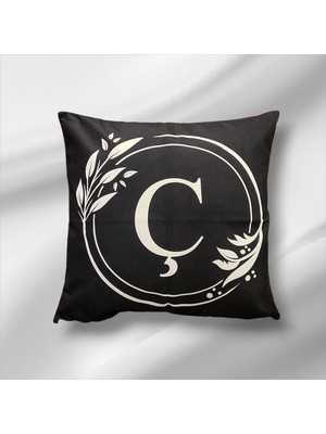 Mutlu Köşe "ç" Harfli Çift Taraflı Pamuk Keten Premium Dizayn Kırlent Kılıfı