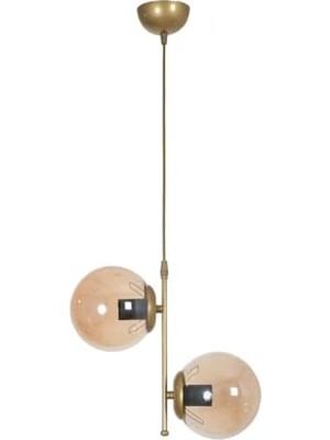 Karokstore Fer Avize Vitaly 2 Li Modern Spor Eskitme Renk Bal Camlı Salon - Mutfak - Yatak Odası Eskitme Avize