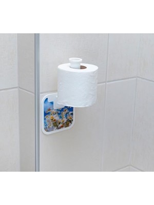 Karokstore Dekoratif Karışık Desenli Tuvalet Kağıtlığı, Beyaz, Duvar Montajlı