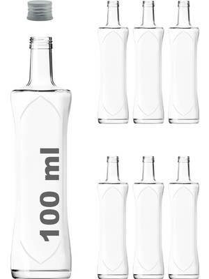 Karokstore 100 ml Şeffaf Piramit Sosluk 100 cc Kapaklı Kavisli Cam Şişe 6 Adet (Gümüş (Metal))