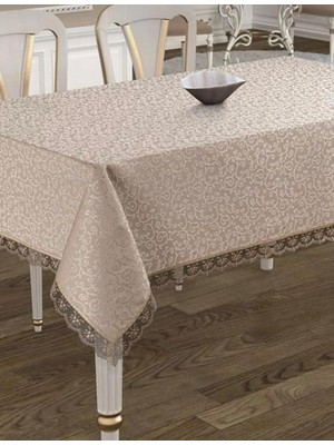 Karokstore Beyazıt Tekstil Dantelli Leke Tutmayan Kumaş Masa Örtüsü Kahverengi 160 x 220 BYZT238