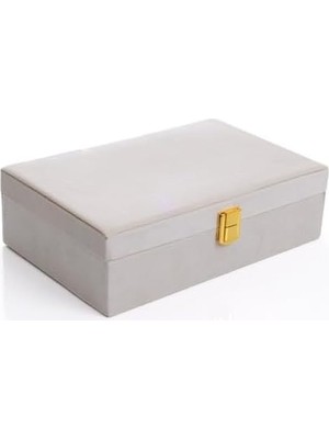 Karokstore Bej Kadife Mücevher Organizer Takı Kutusu Düzenleyici | Aynalı, Bölmeli, Şık Takı Saklama Kutusu, Kadife Kaplama 25×16×7 cm