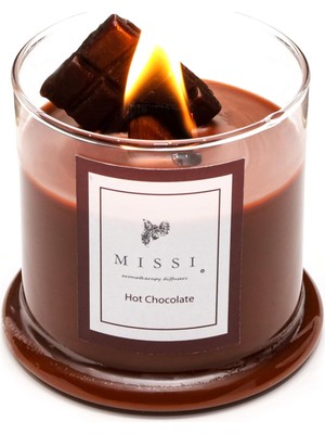 Karokstore Büyük Üfleme Cam Ahşap Fitilli Hot Chocolate Vegan Mum (380 Gr)