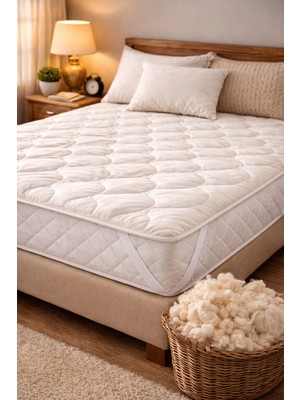 Elyaf Sepeti %100 Doğal Merinos Kuzu Yününden Dört Köşesi Lastikli Yatak Koruyucu Yün Yatak Pedi