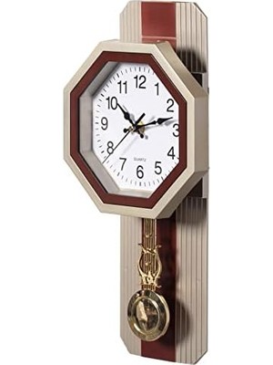 Karokstore Geleneksel Bej Yuvarlak Ahşap - Oturma Odası, Mutfak Veya Yemek Odası Için Sarkaçlı Plastik Duvar Saati (QI004509.PC)