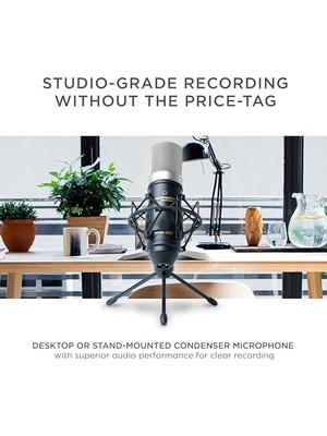 Karokstore Professional MPM-1000 - Podcast, Akış, Şarkı Söyleme, Tele-Çalışma ve Oyun Için Masa Standı ve Kablolu Xlr Kondenser Stüdyo Mikrofonu