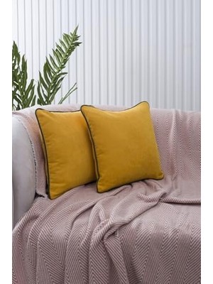 Karokstore Home Sarı Panorama Yeşil Biyeli Kırlent Kılıfı 3 Farklı Biye Seçeneğiyle, 45 x 45
