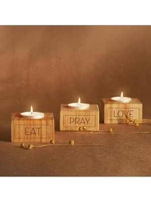 Karokstore Eat | Pray | Tasarımlı 3lü Ahşap Mum Seti