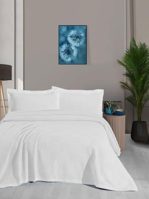 Karokstore Waflle Desenli Pike, Waflle BATTANIYESI,%100 Pamuk, Kalın Iplik, Yumuşak, Tek Kişilik 170 * 240 Beyaz