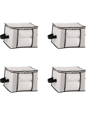 Karokstore Orta Boy Lüks Pencereli Kazak-Pike-Battaniye Hurcu Dolap Düzenleyici Hurç 40 x 30 x 30 cm - 4 Adet (Beyaz)