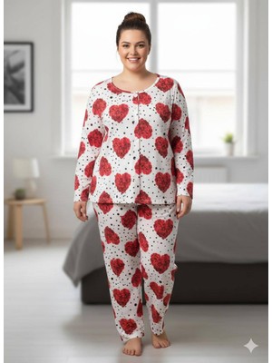Silona Homewear Büyük Kırmızı Kalpli Büyük Beden Battal Boy Kadın Pijama Takımı