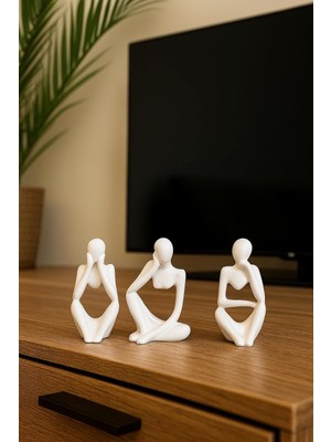 Karokstore Ev & Ofis Dekoru – Beyaz 3’lü Insan Figürü Seti | El Yapımı Minimalist Heykel Takımı