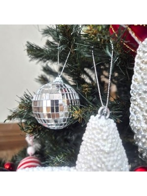Karokstore Lüks Yılbaşı Parlak Disko Topu 6cm Gümüş 6lı AST7021