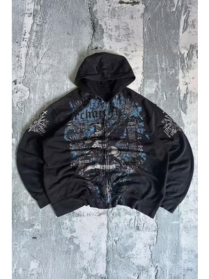Siyah Archaic Atelier Y2K Kapüşonlu Unisex Hırka