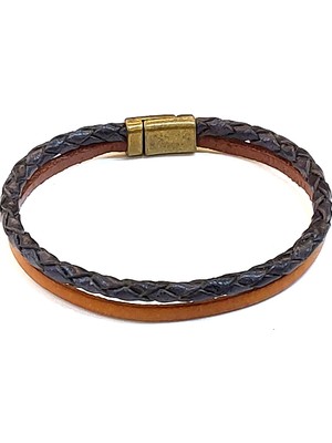 Herşey Nota Stone Grey Camel – Gri Örgü & Taba Bant Erkek BILEKLIK-1401