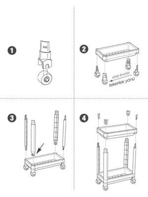 Karokstore Life 2 Adet 2 Katlı Tekerlekli Tezgah Altı Beyaz Banyo Mutfak Rafı MIT1120