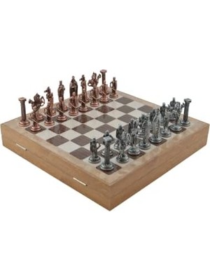 Karokstore Büyük Boy Metal Osmanlı-Bizans Satranç Tk. Antik ve Mermer Desenli Sandıklı Mdf TAHTASI(36X36 Cm.)