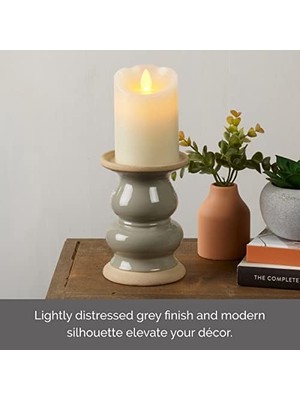 Karokstore 4.13X4.13X5.71 Inç Gri Seramik Mumluk, Hafif Eskitilmiş Yüzey, 7x7 Inç Alevsiz Veya Sütun Mum ile Kullanım Için