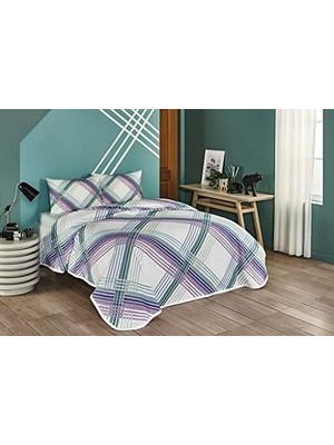 Karokstore Lewis Geometrik DESENLI%100 Pamuk Pike Takımı, Mint, Tek Kişilik