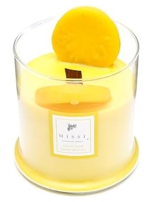 Karokstore Büyük Üfleme Cam Ahşap Fitilli Limon Çiçeği Vegan Mum (380 Gr)