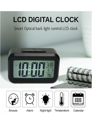 Karokstore Akıllı Dijital Masa Saati Alarmlı Karanlık Sensörlü Fotoselli Siyah