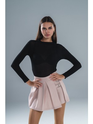 Paw Garage Kadın Sıfır Yaka Modal Transparan Kumaş Bluz