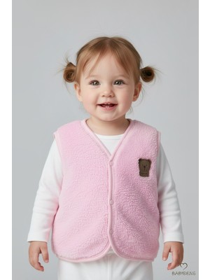 Babyden's Welsoft Kız Bebek Çocuk Çıtçıtlı Yelek | Yumuşak Dokulu,ayıcık Armalı,peluş Bebek Yeleği  6-36 Ay