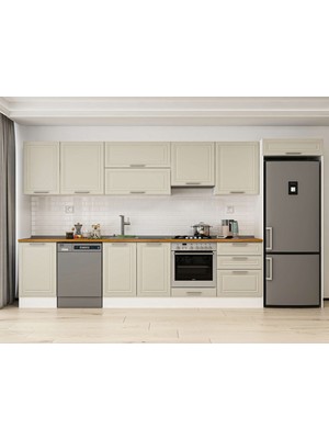 Alvinka 390X222 cm Mbr_c Mutfak Dolabı Beyaz Kumtaşı MB-E80S50S60-1