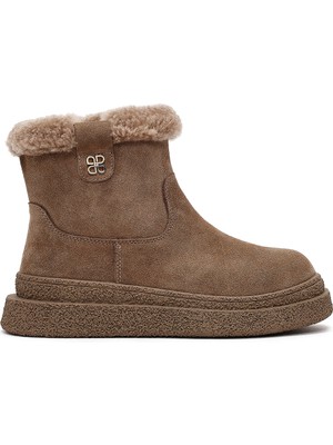 Derimod Kadın Vizon Fermuarlı Kalın Tabanlı Süet Deri Teddy Bot 25WFD492510