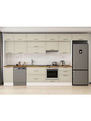 Alvinka 395X240 cm Mbr_c Mdf Mutfak Dolabı Beyaz Kumtaşı MB-E90S45S60-1
