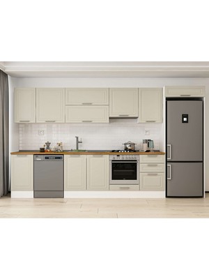 Alvinka 385X222 cm Mbr_c Mdf Mutfak Dolabı Beyaz Kumtaşı MB-E90S45S50-1